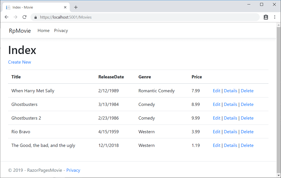 在 Chrome 中開啟的電影應用程式顯示電影資料
