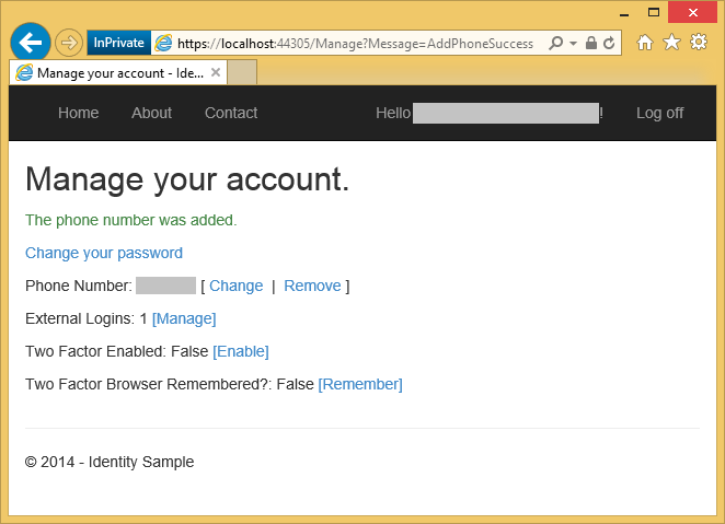 顯示電話號碼的管理檢視視窗影像