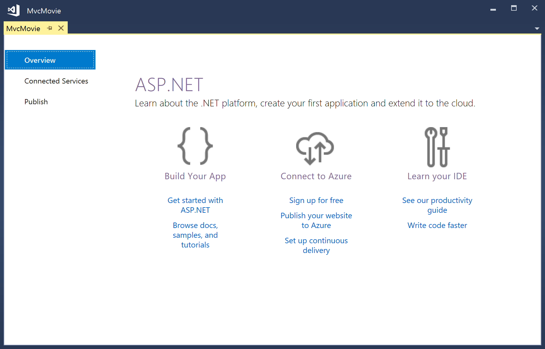 顯示 [M V C 電影] 視窗開啟至 [概觀] 頁面的螢幕擷取畫面。