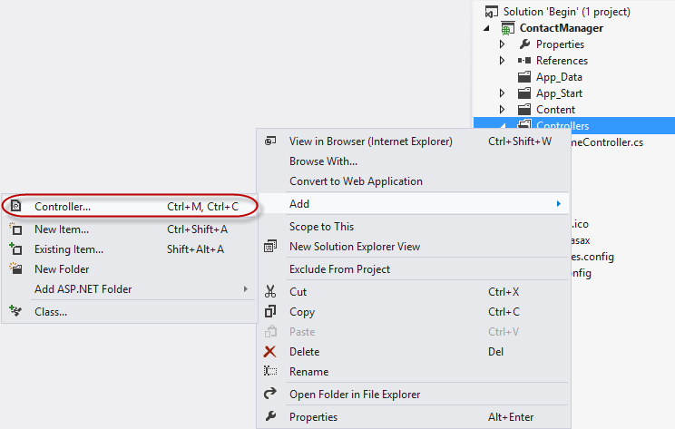 將新控制器新增至專案中 將新控制器新增至專案中