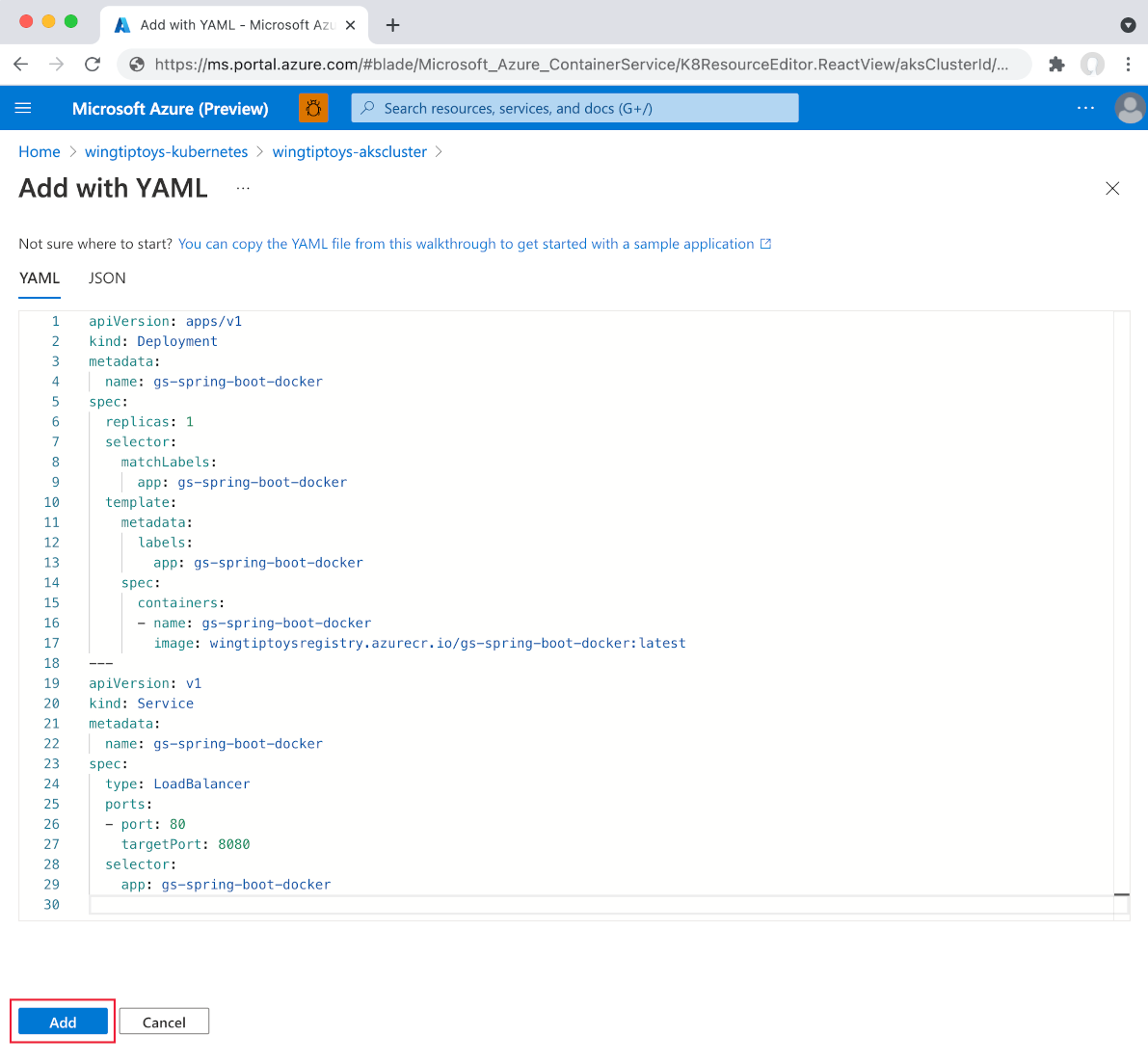 Kubernetes 資源檢視，請新增資源。