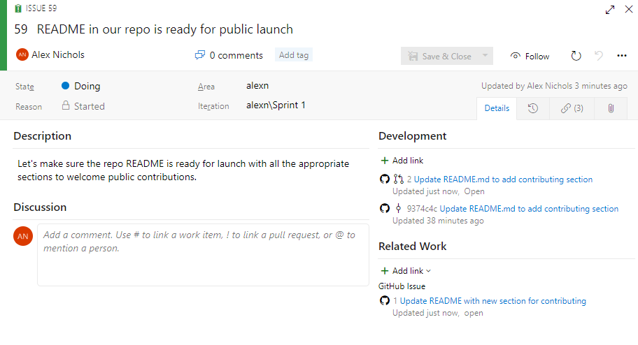 Link manually in Azure Boards with the GitHub issue URL Link manually in Azure Boards with the GitHub issue URL.