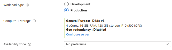 螢幕擷取畫面：顯示 [計算 + 儲存體] 區段和可採取動作的 [設定伺服器 URL] 的 Azure 入口網站。