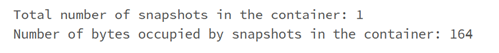 當您執行數據格時所顯示結果的螢幕快照，其中顯示快照集數目和快照集的總大小。
