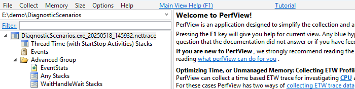 在 PerfView 中開啟 nettrace 的螢幕快照