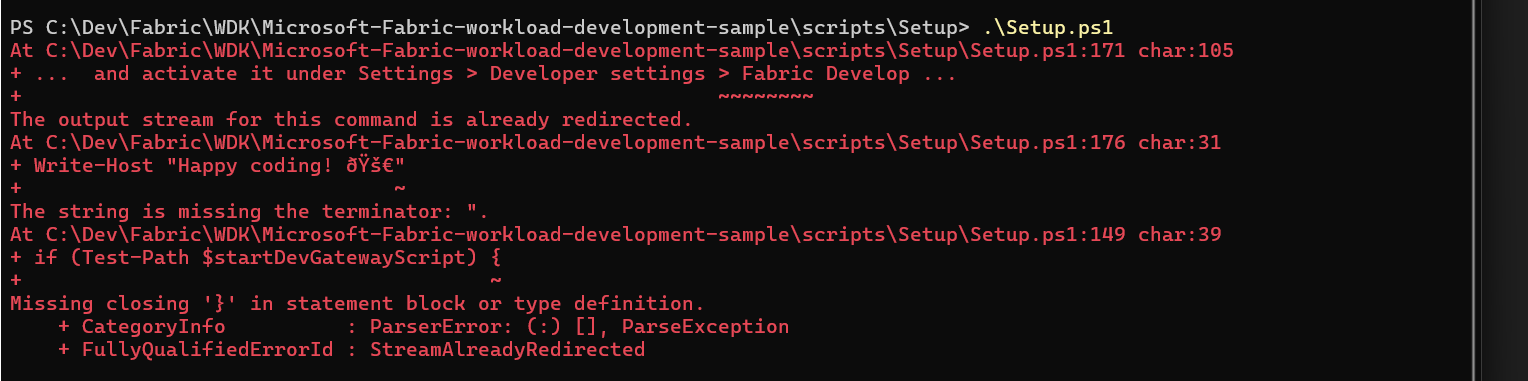 PowerShell 安裝錯誤的螢幕擷取畫面。