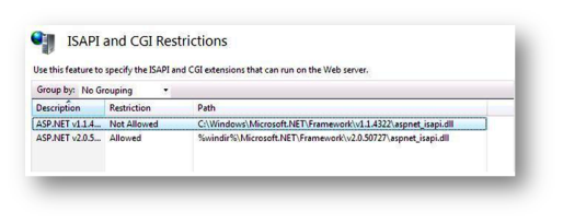 [I S A P I 和 C G I 限制] 頁面的螢幕快照。