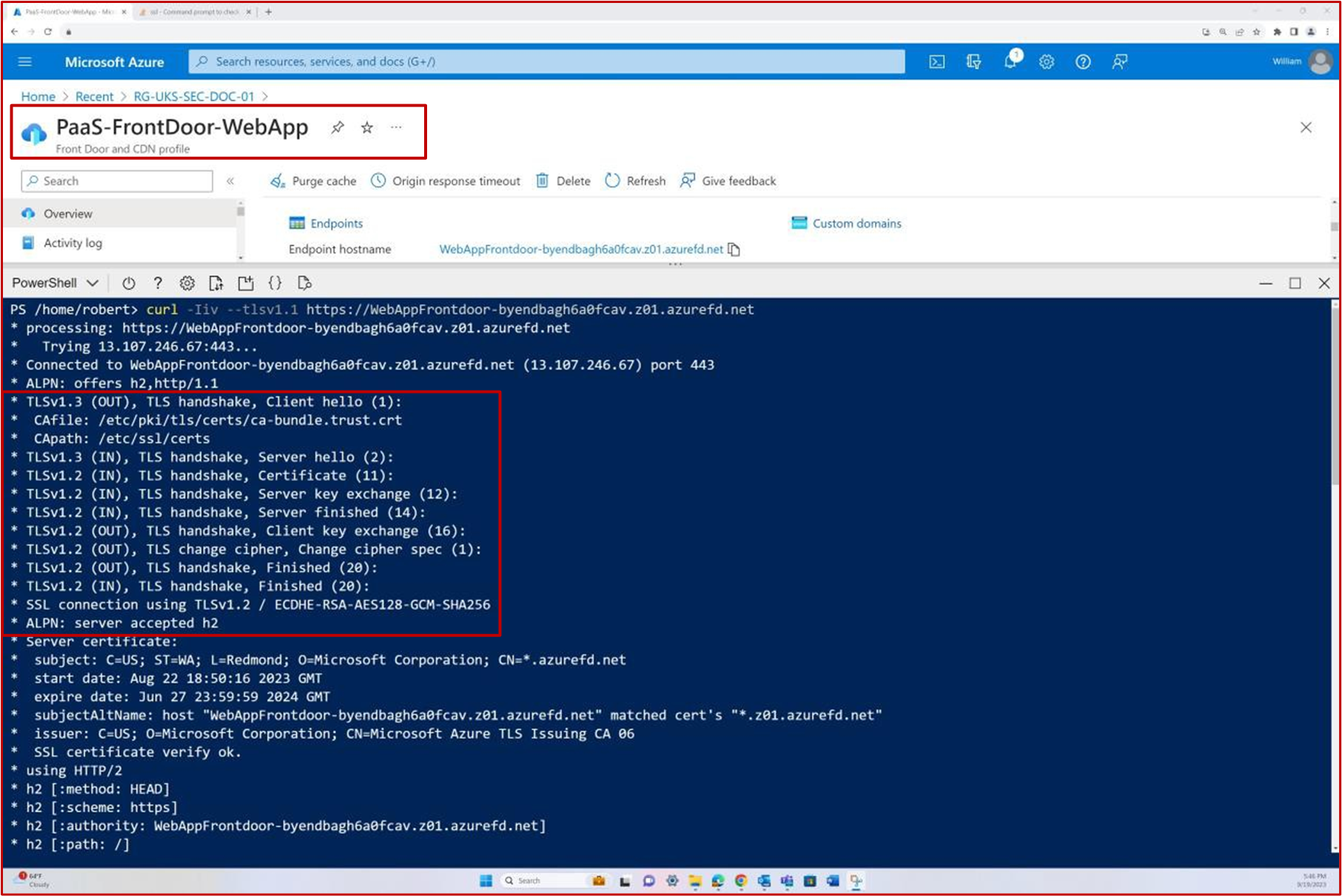 適用於 PaaS-FrontDoor-WebApp 的 Azure Web 應用程式 Powershell 程式代碼行。