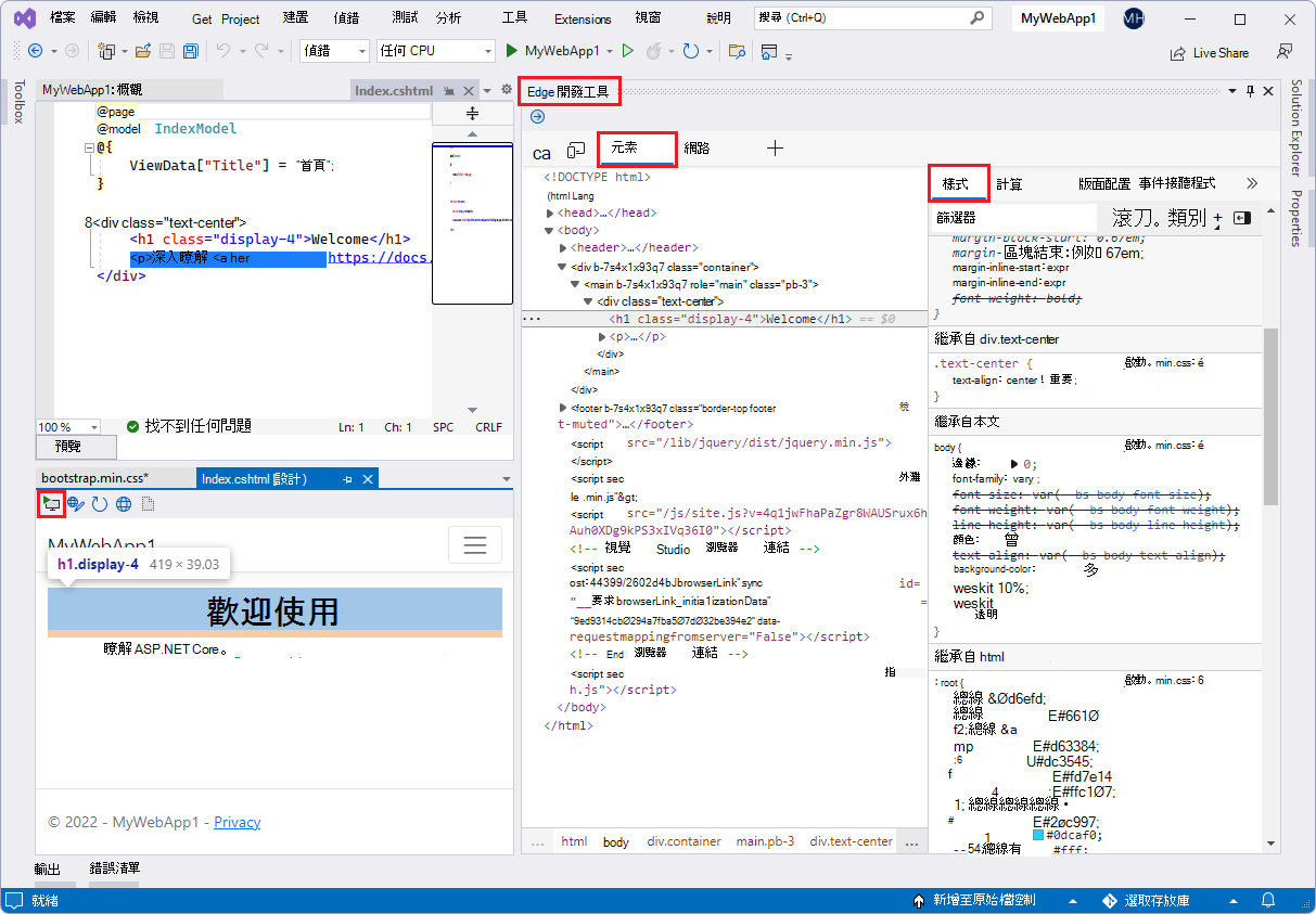 Microsoft Edge 開發者工具 for Visual Studio：DevTools 的元素工具