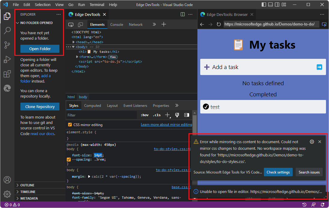 當無法更改 CSS 值且資料夾未開啟時，檔案總管會使用