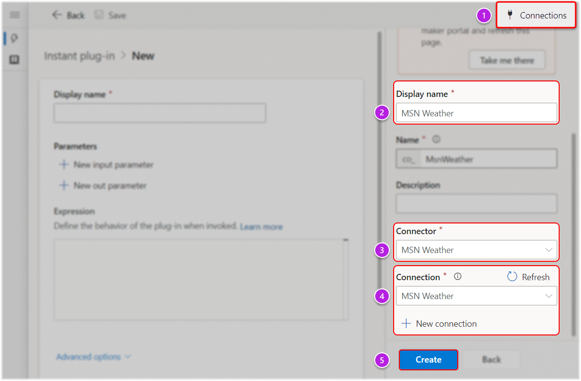 從右側的連線參考窗格在應用程式中建立連線參考