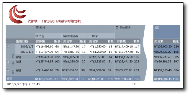 在矩陣中顯示資料的報表