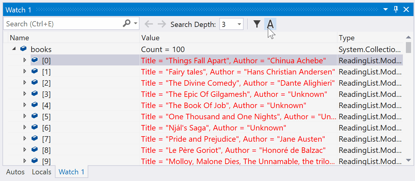 Toggle property names Screenshot of Toggle property names.
