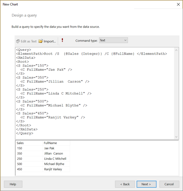 報表產生器 設計查詢的螢幕快照。