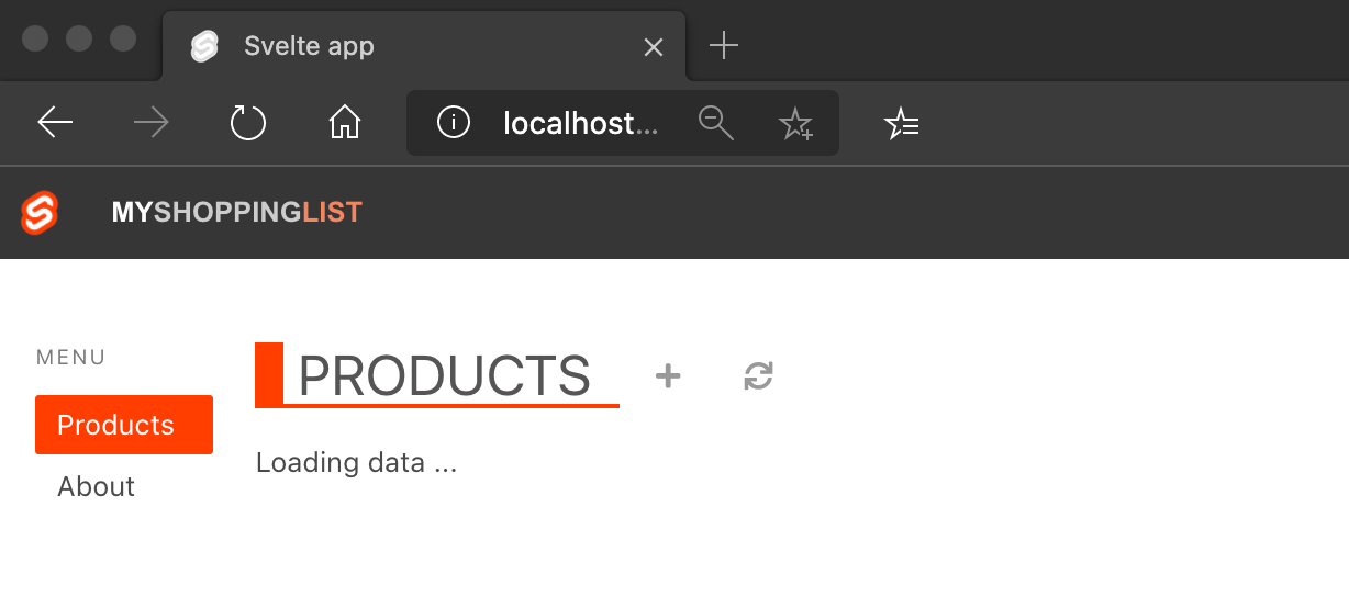 Svelte Web 應用程式的本機主機螢幕快照。