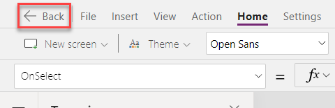 Screenshot of the Back button to return to apps.