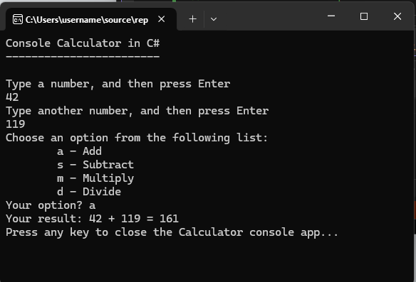 顯示 [控制台] 視窗的螢幕快照，其中包含 [計算機] 應用程式提示。