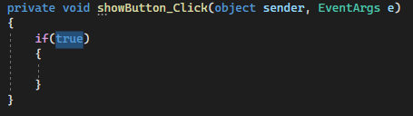 螢幕快照顯示顯示按鈕的事件處理程式，選擇了值為 true。