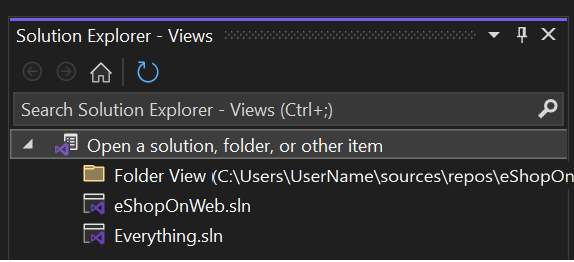 Visual Studio 2022 中方案總管中資料夾檢視的螢幕快照。