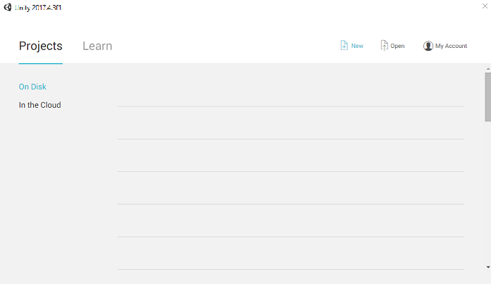 Unity 專案視窗的螢幕快照。不會顯示任何項目資訊。