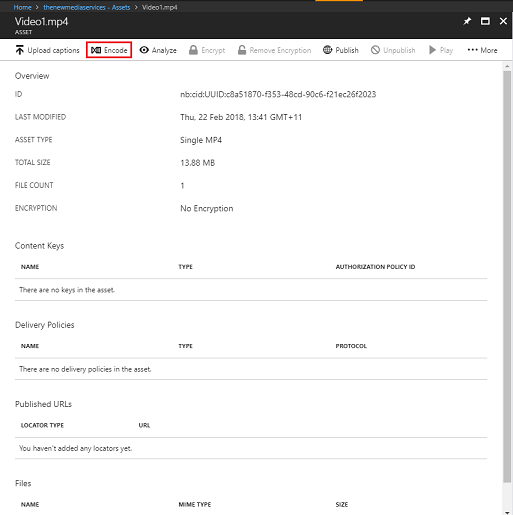 資產頁面的螢幕擷取畫面。編碼按鈕會反白顯示。