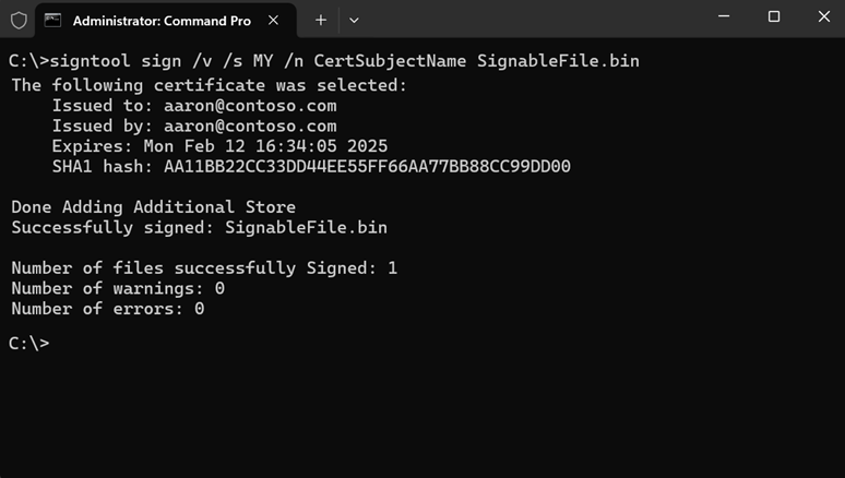 命令提示字元視窗，其中顯示此命令